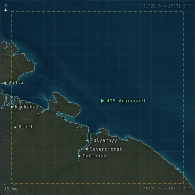 Area of operations chart for Northern Fleet: Barents Sea, off the Kola Inlet