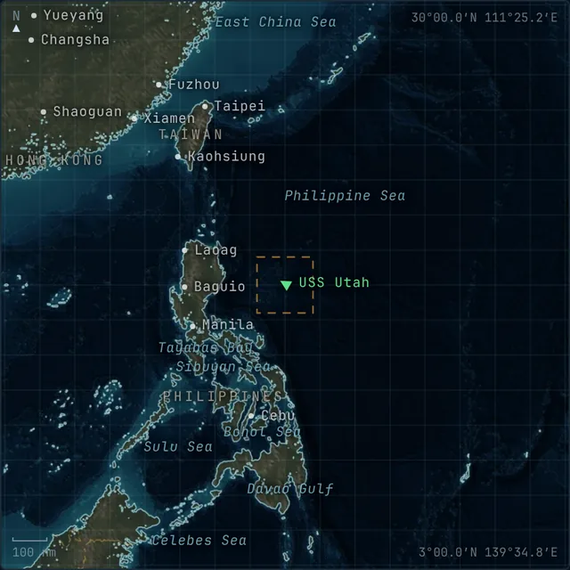 Area of operations chart for Carrier Strike: Philippine Sea, east of Luzon