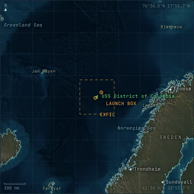 Area of operations chart for Launch Order: Norwegian Sea, deterrent patrol box